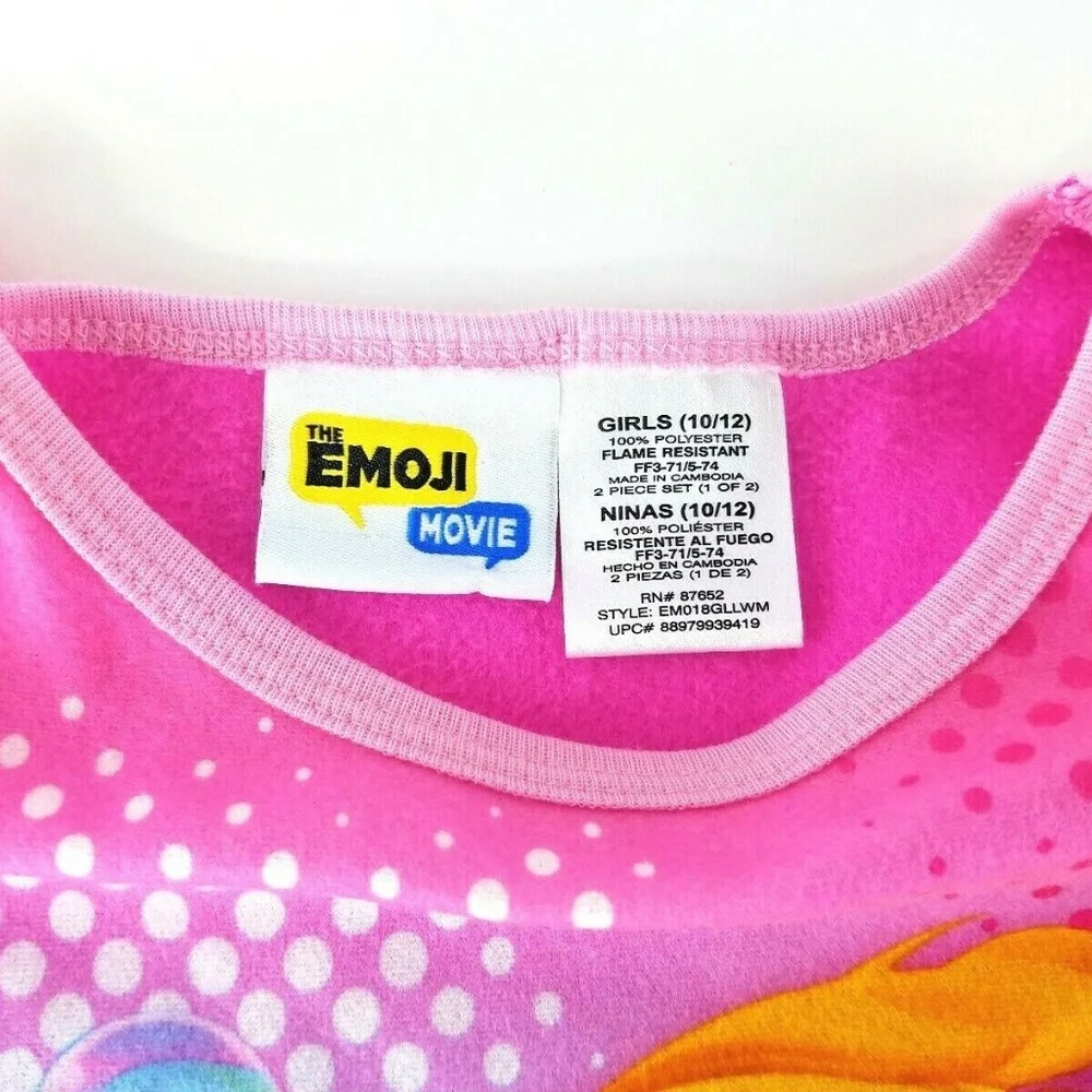 EMOJI Pajamas 2 Piece Girls Sz 10/12, Long Sleeve Fleece Pink #express YOURSELF